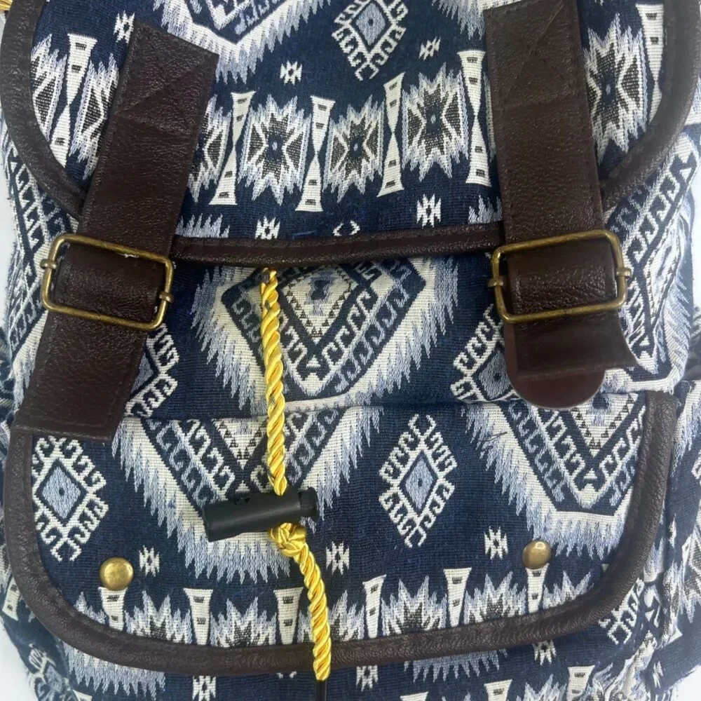 Backpack Aztec Print Southwestern Drawstring‎ Cinch Boho Side Pouches